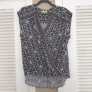 Blue red and white multi blouse.
